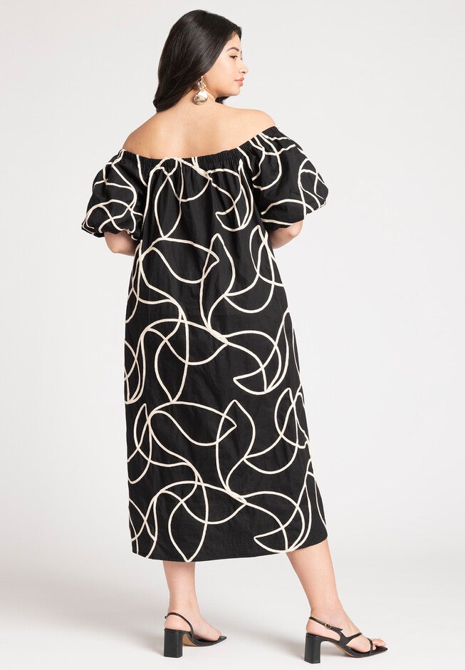 Embroidered Midi Dress, BLACK ONYX, on-hover image number null
