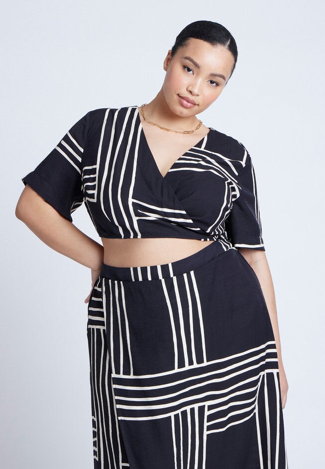 Printed Wrap Top, STRIPE REMIX, on-hover image number null