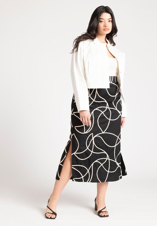 Embroidered Midi Skirt, BLACK ONYX, hi-res image number null