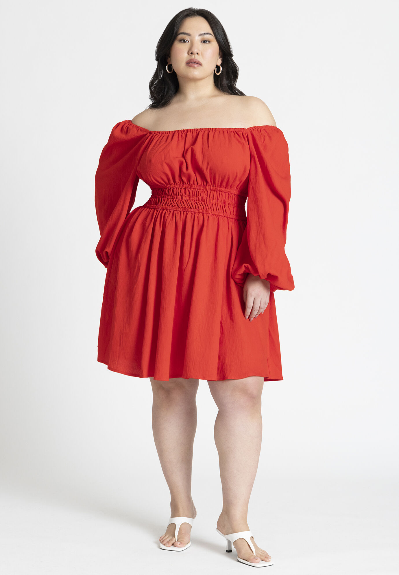 Plus Size Fit-and-Flare Flowy Fitted Short Puff Sleeves Sleeves Dress