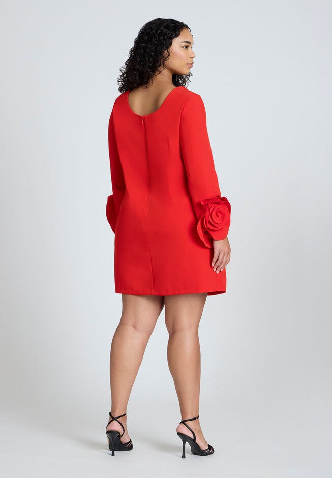 Rosette Sleeve Mini Dress, HIGH RISK RED, on-hover image number null