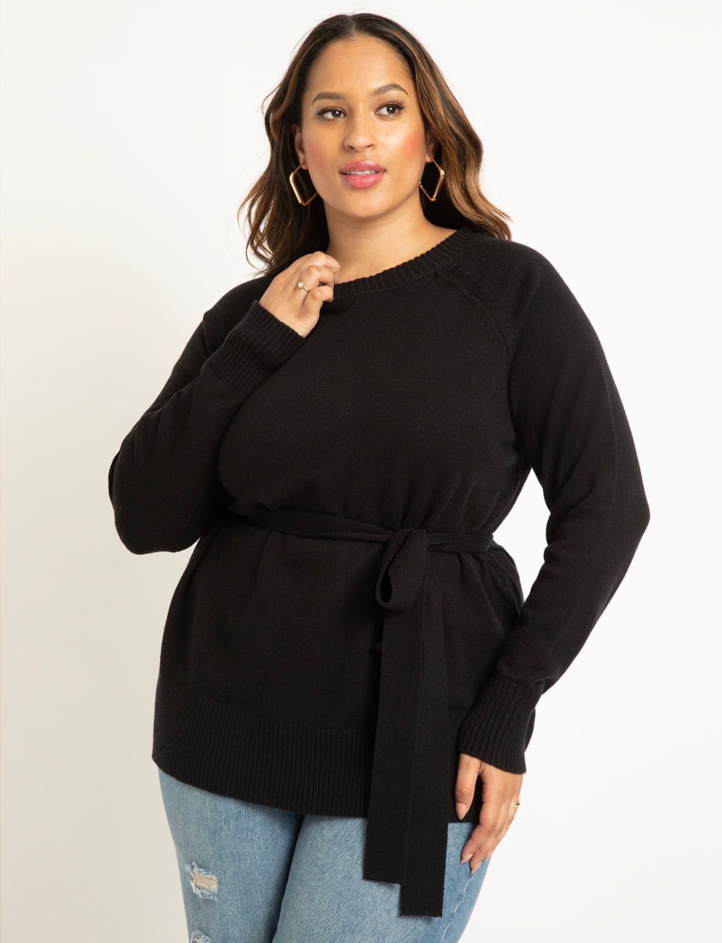 Relaxed Tunic Sweater With Belt
