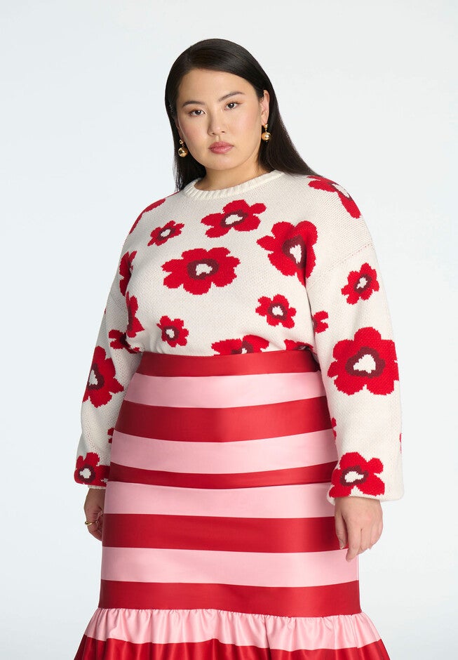 ELOQUII x kate spade new york Floral Relaxed Sweater, PINK RED ROSE, alternate image number null