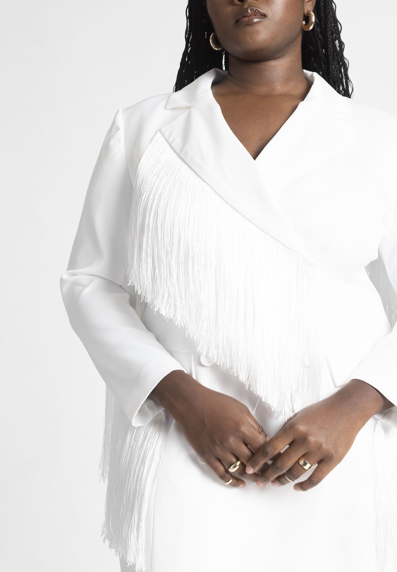 White fringe deals blazer dress