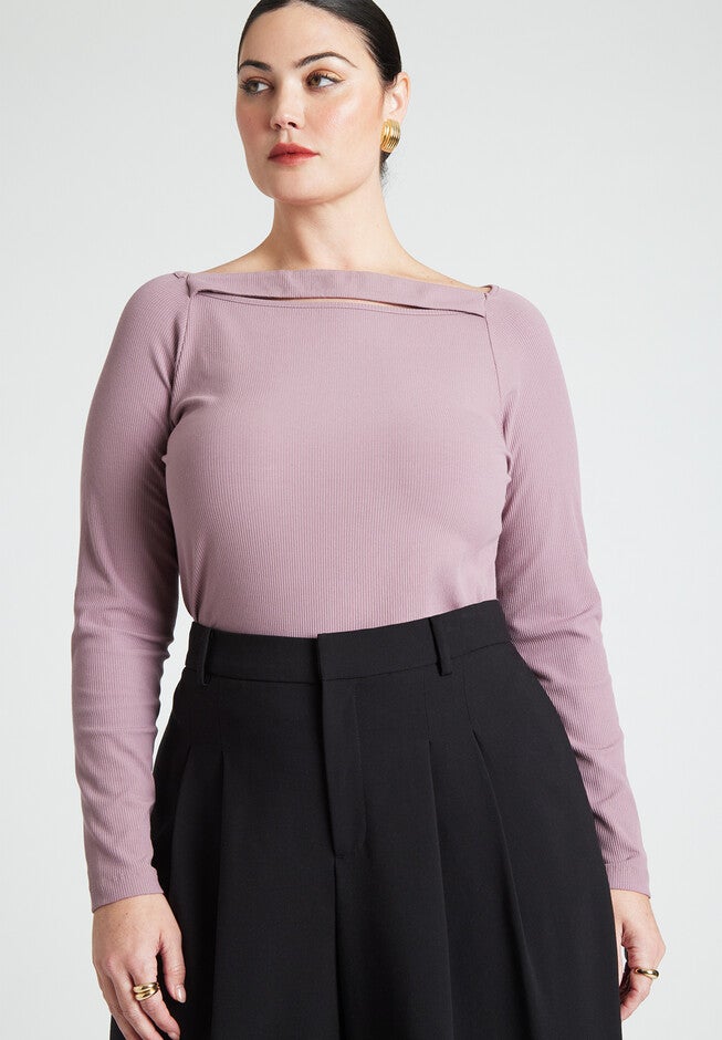 Boat Neck Top With Slit, GRAPE SHAKE, hi-res image number null