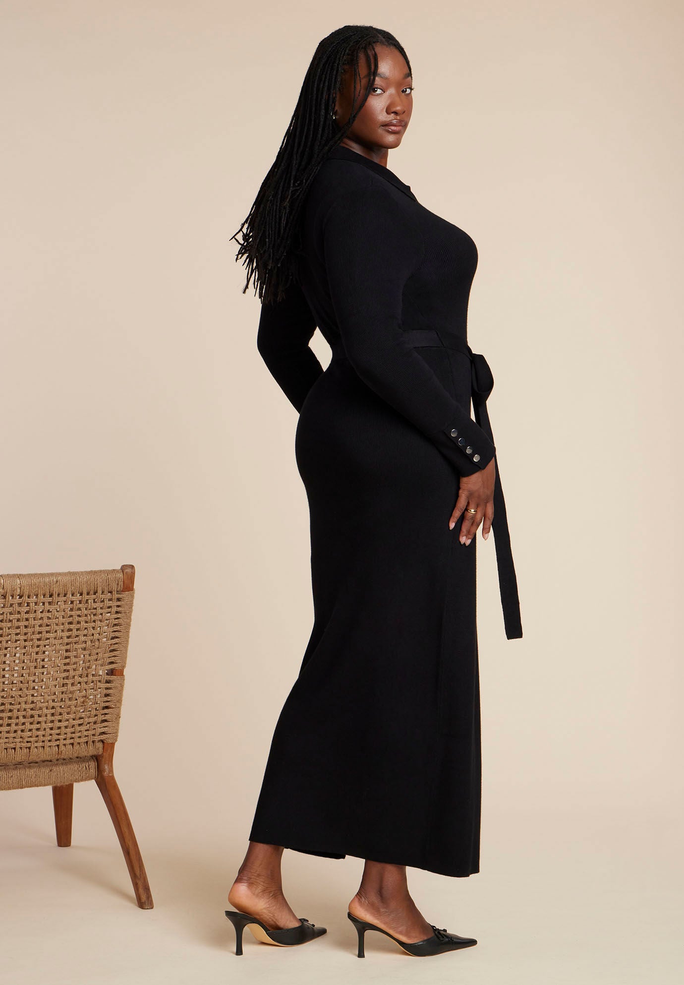 Zipper & Tie Sweater Dress, BLACK ONYX, alternate image number 4