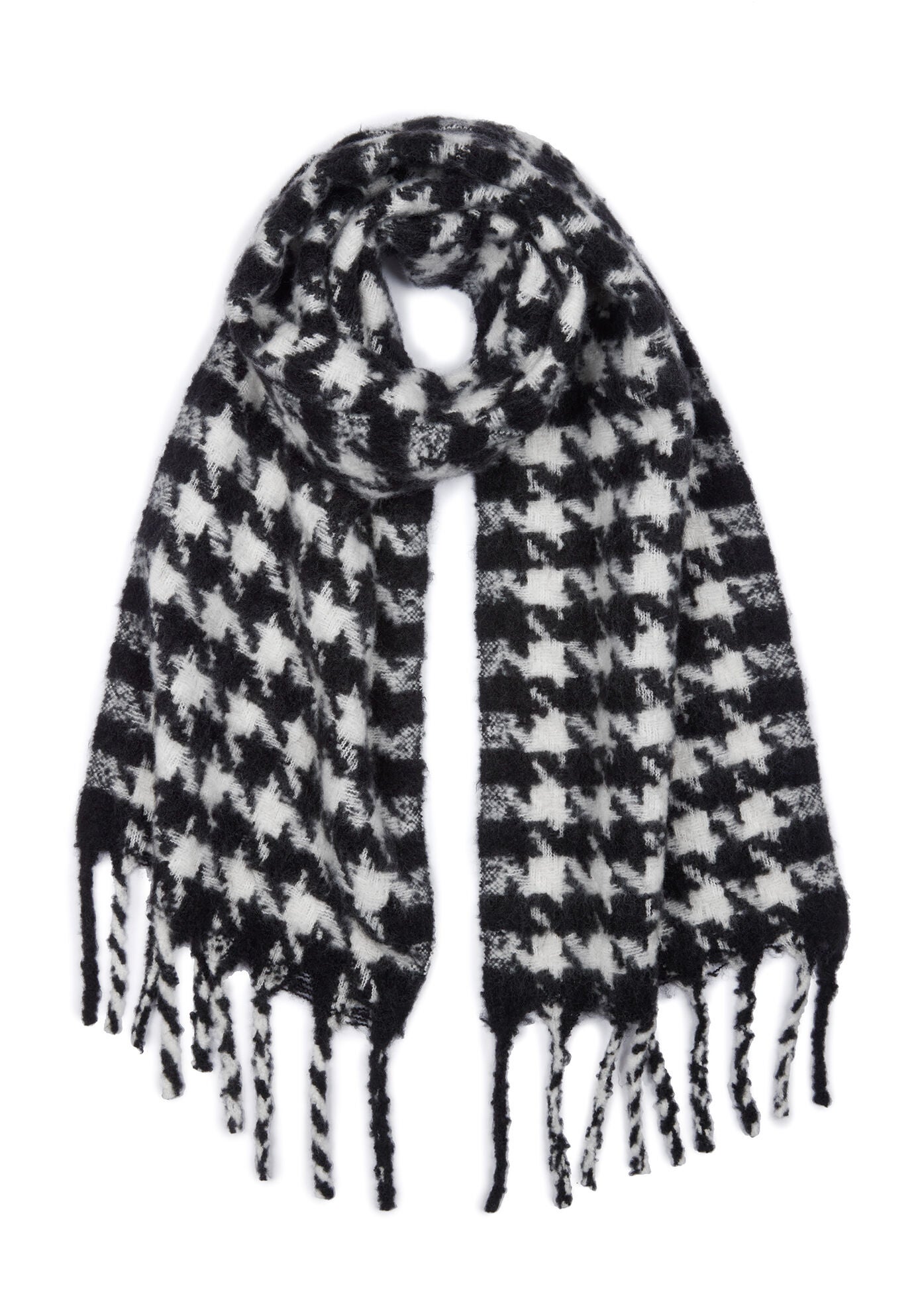 Houndstooth Scarf with Fringe Details, 4478583 | ELOQUII