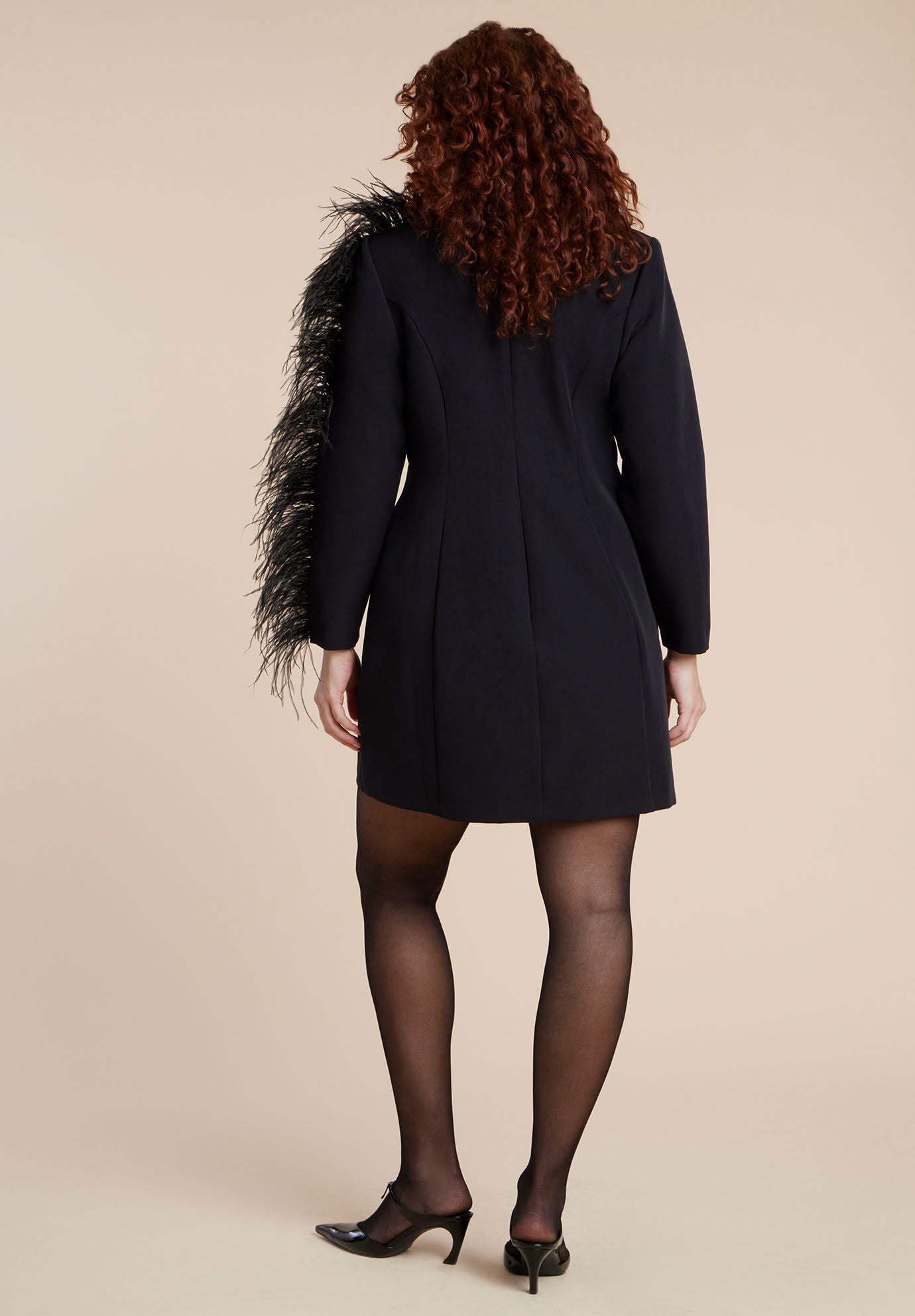  Feather Sleeve Mini Dress, BLACK ONYX, alternate image number 4