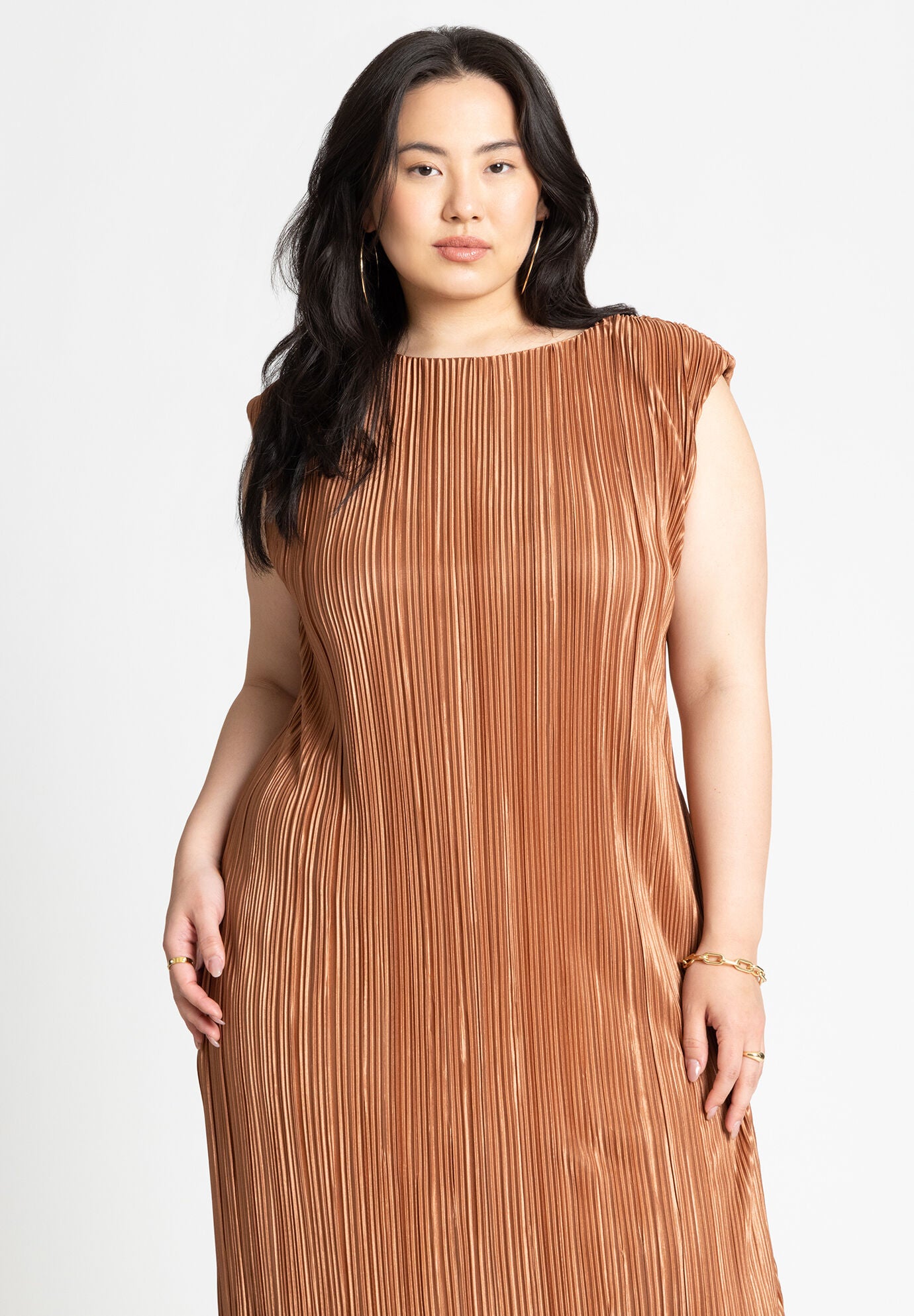 Luxe Plissé Pleated Blouse Midi Dress