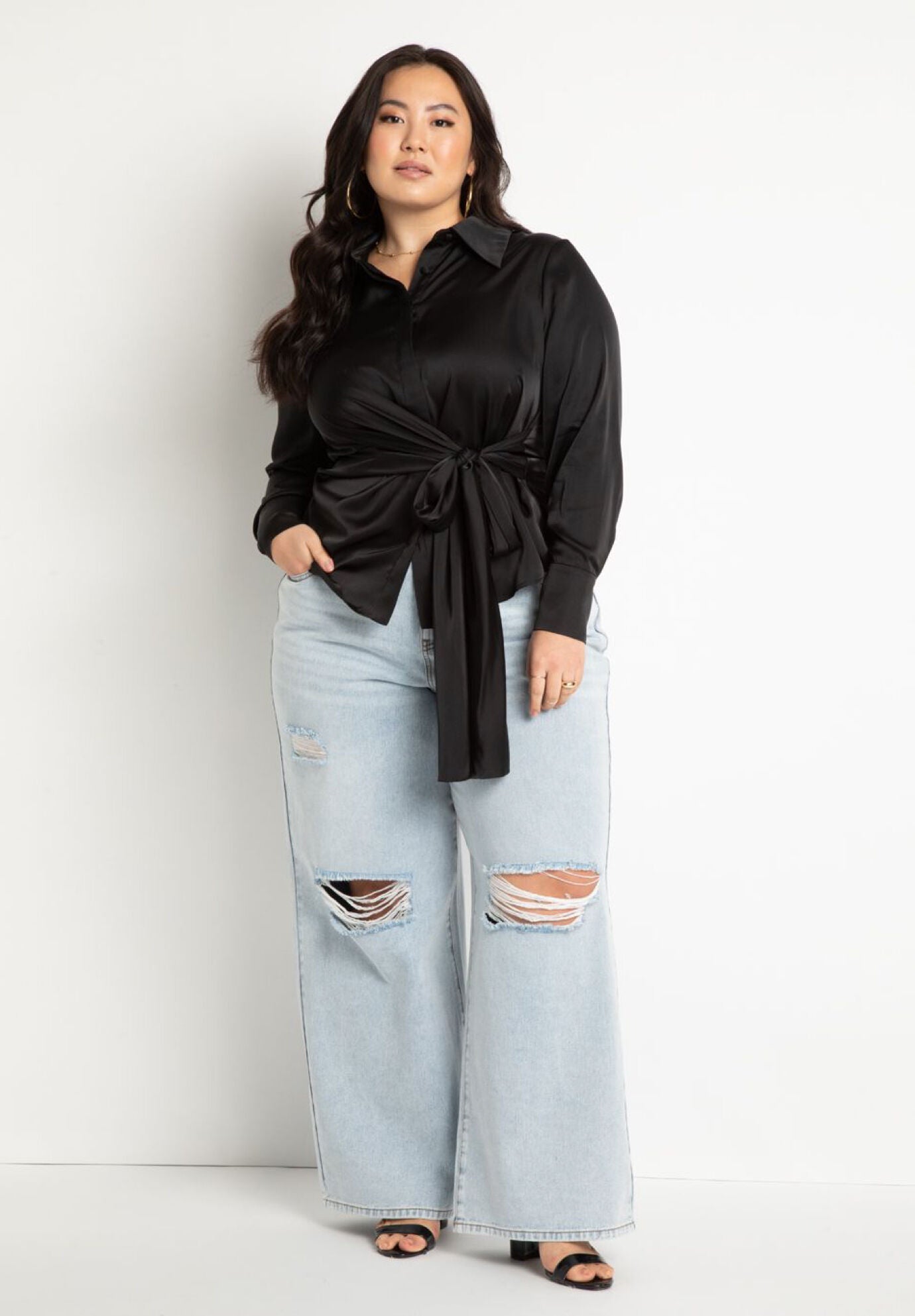 Satin Bow-Tie Blouse - Relaxed Fit, 4474532 | Eloquii