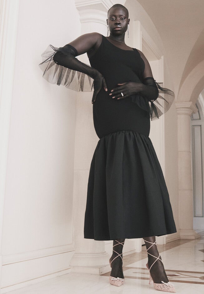 Knit Dress With Taffeta Skirt, BLACK ONYX, hi-res image number null