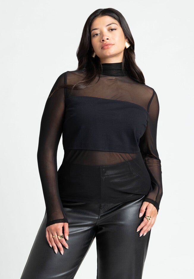 Paneled Sheer Top, BLACK ONYX, hi-res image number null