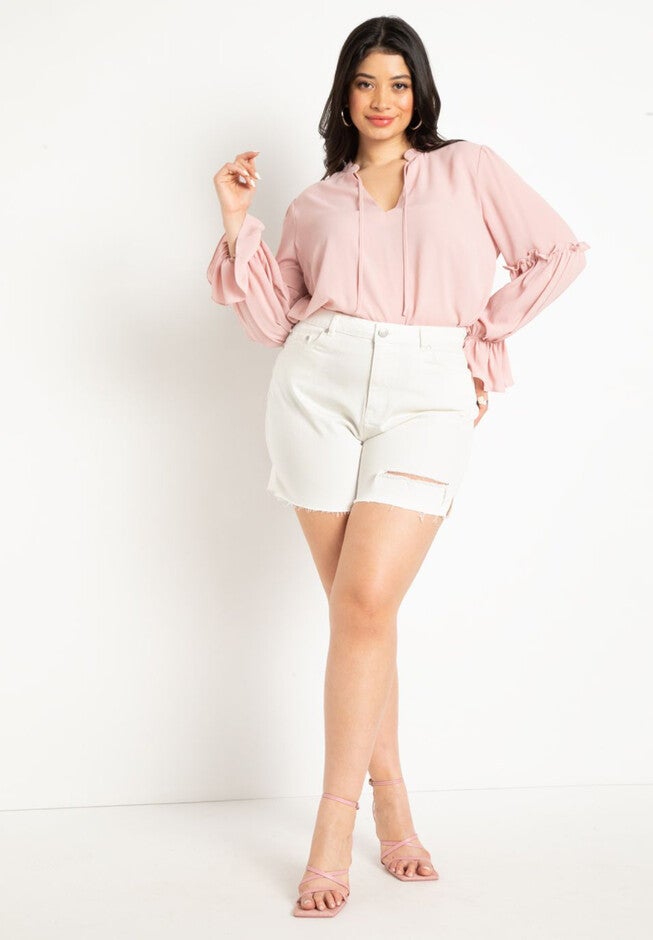 Distressed Split Hem Shorts, , alternate image number null
