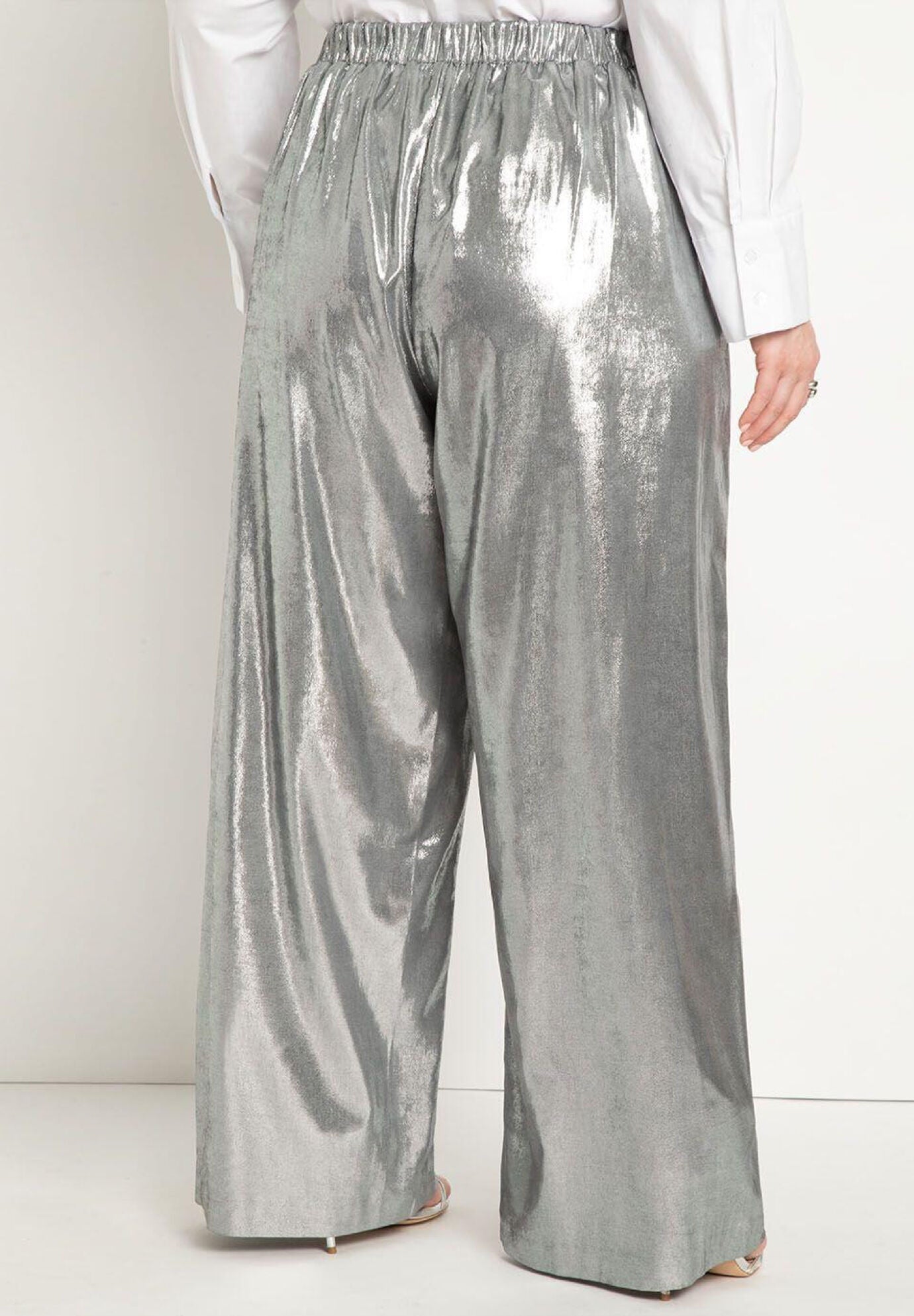 Silver metallic wide leg pants hotsell