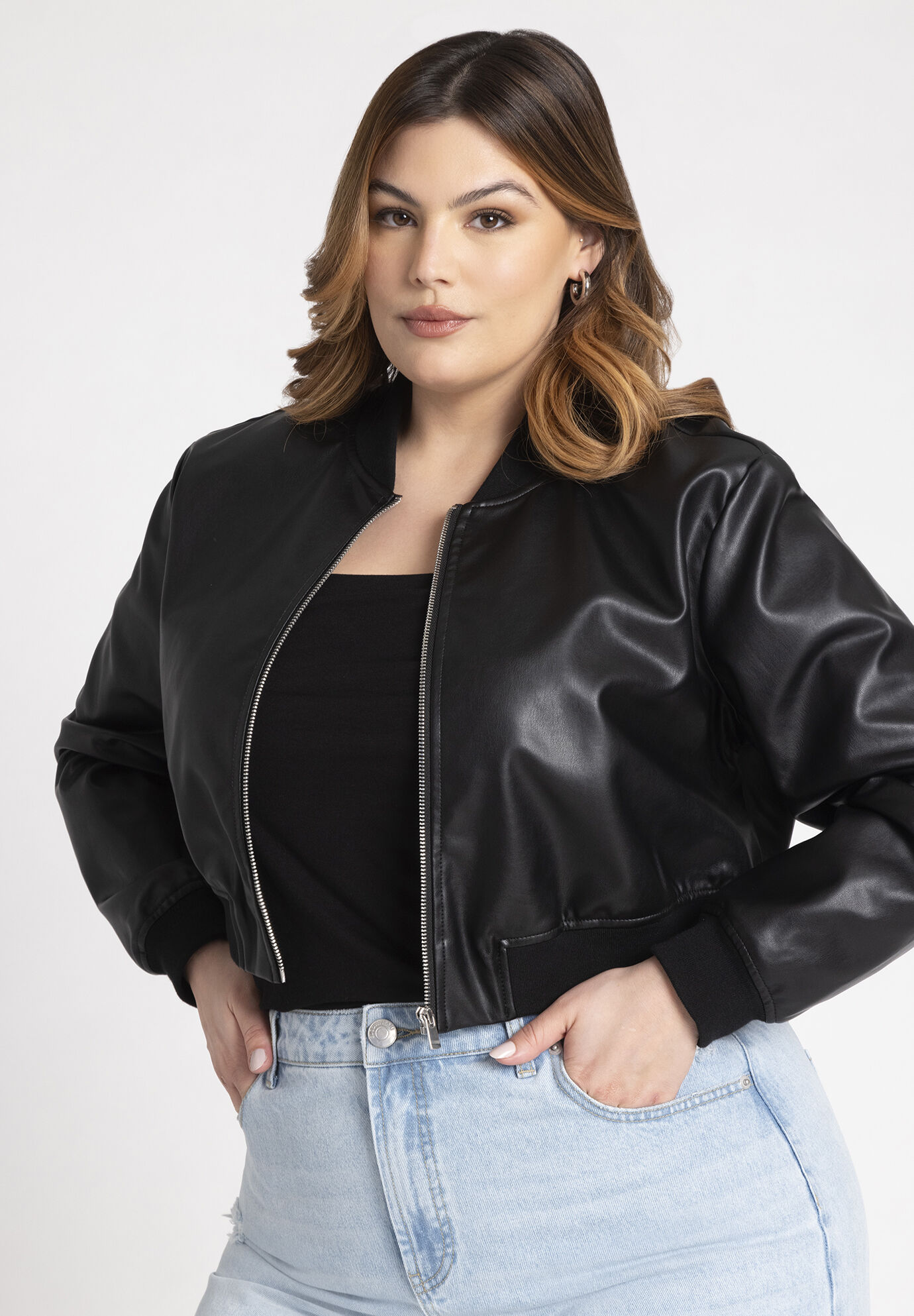 Women Faux Leather Bomber Jacket By ( Size 18 )