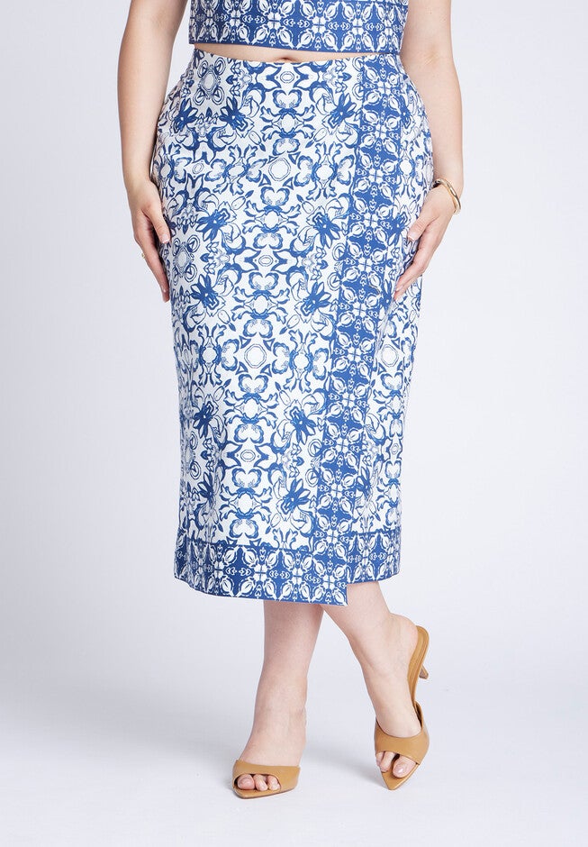 Border Print Midi Skirt, AZULEJO, alternate image number null