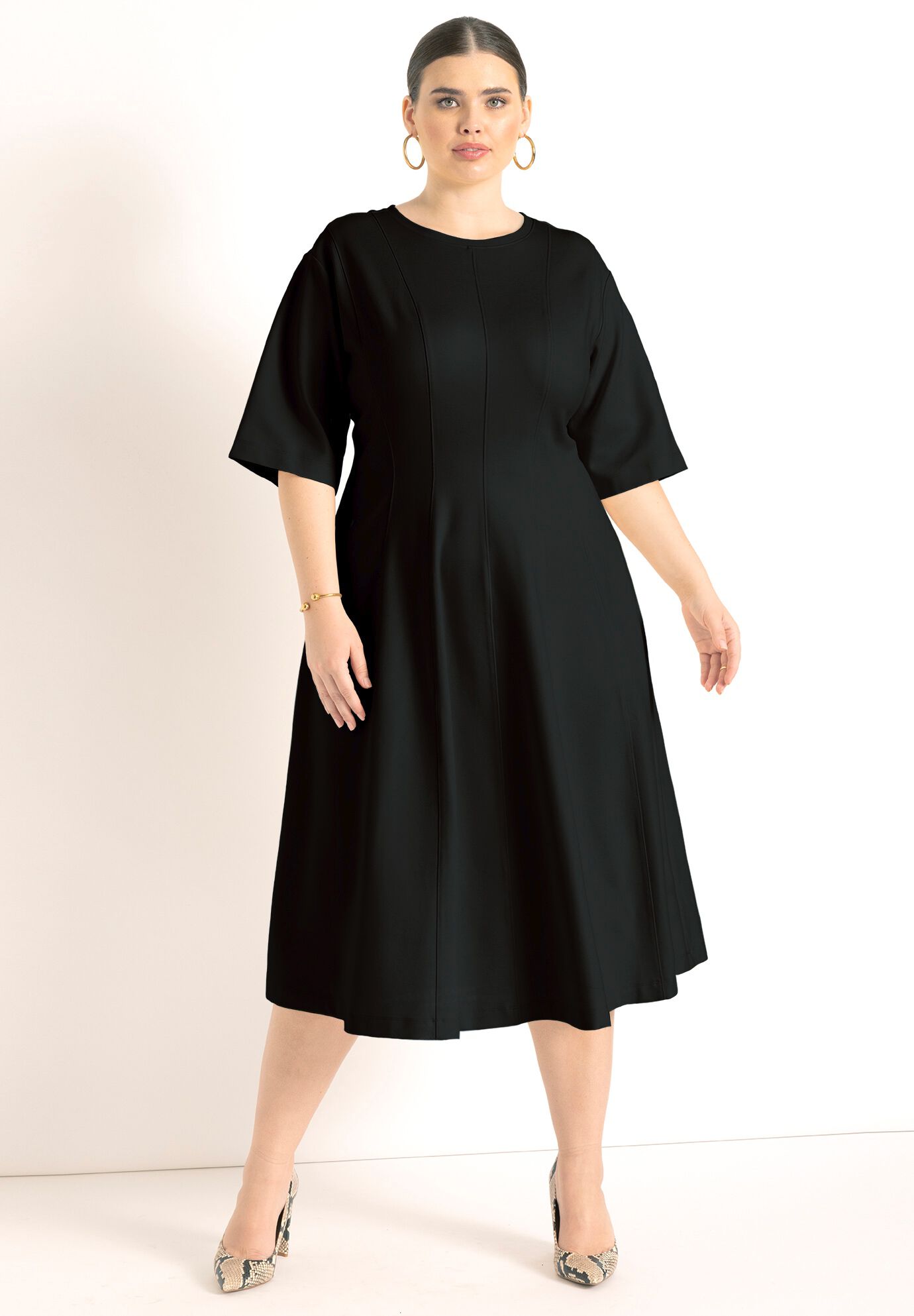 Seam Detail Ponte Midi Dress for Work, Black Onyx | Eloquii