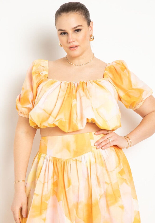 Shirred Puff Sleeve Top, YELLOW, hi-res image number null