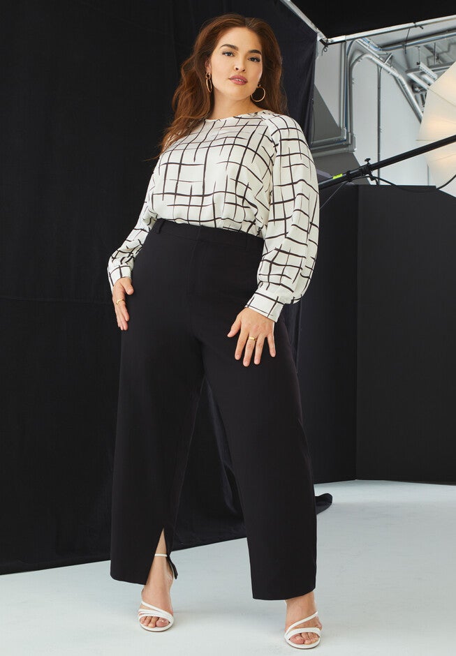 Ankle Slit Soft Blend Trouser, BLACK, hi-res image number null