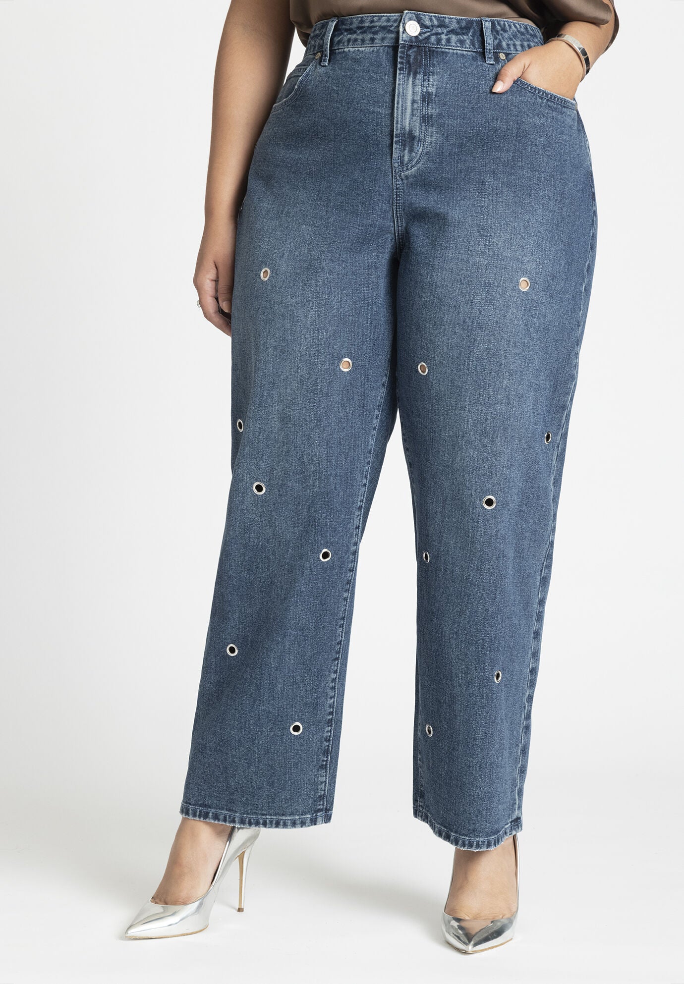High Rise Loose Grommet Jean | Eloquii
