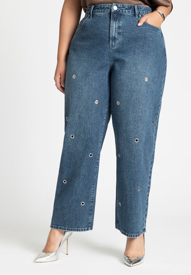 High Rise Loose Grommet Jean | Eloquii