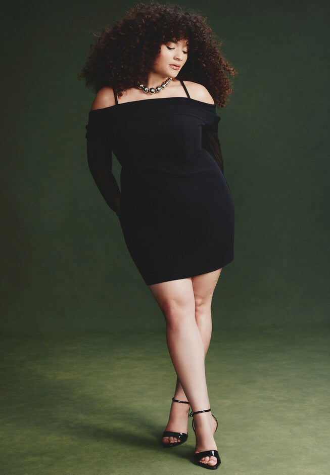 Pleated Off The Shoulder Mini Dress, BLACK ONYX, hi-res image number null