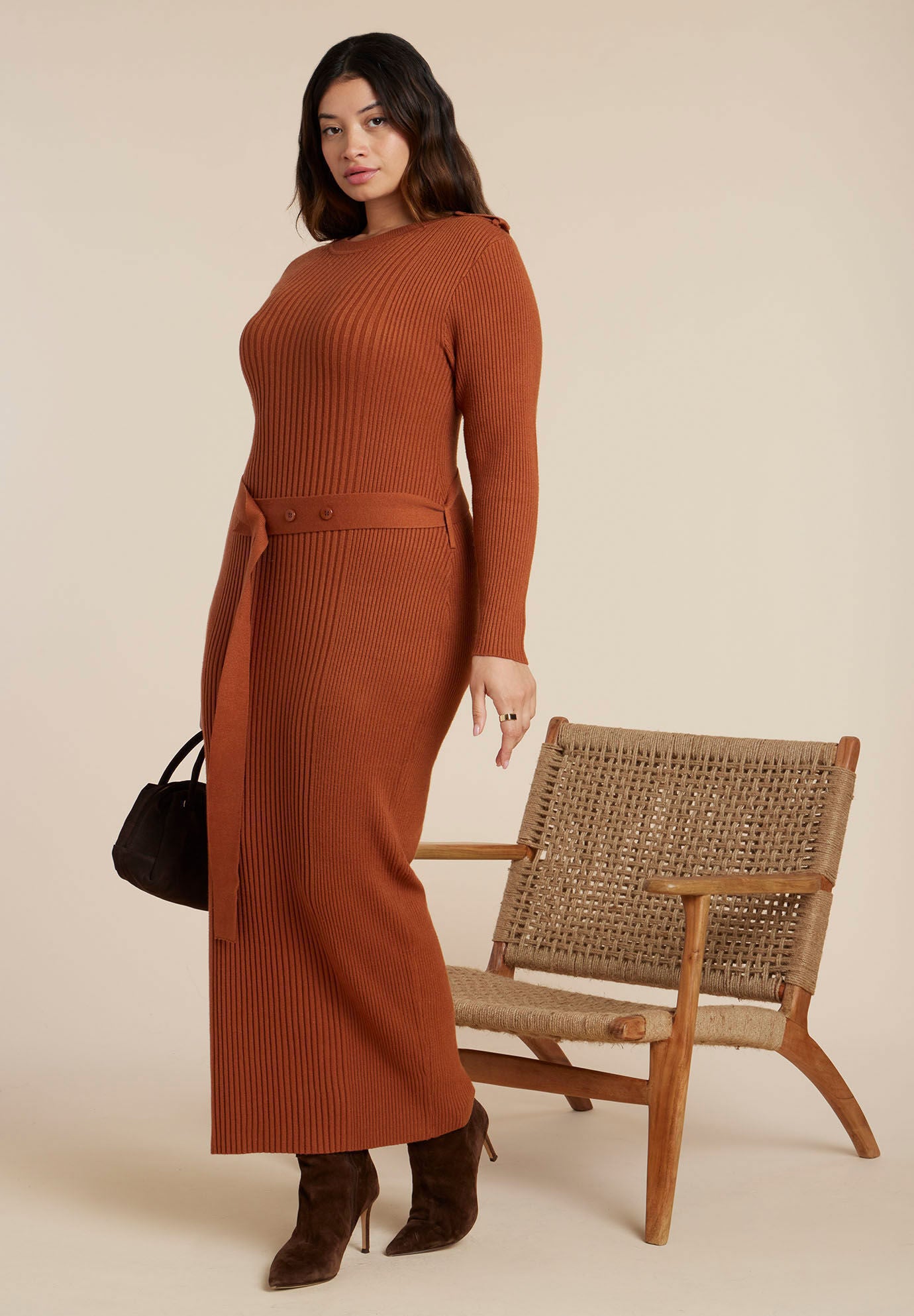 Multi Rib Maxi Sweater Dress, RUST, hi-res image number 0