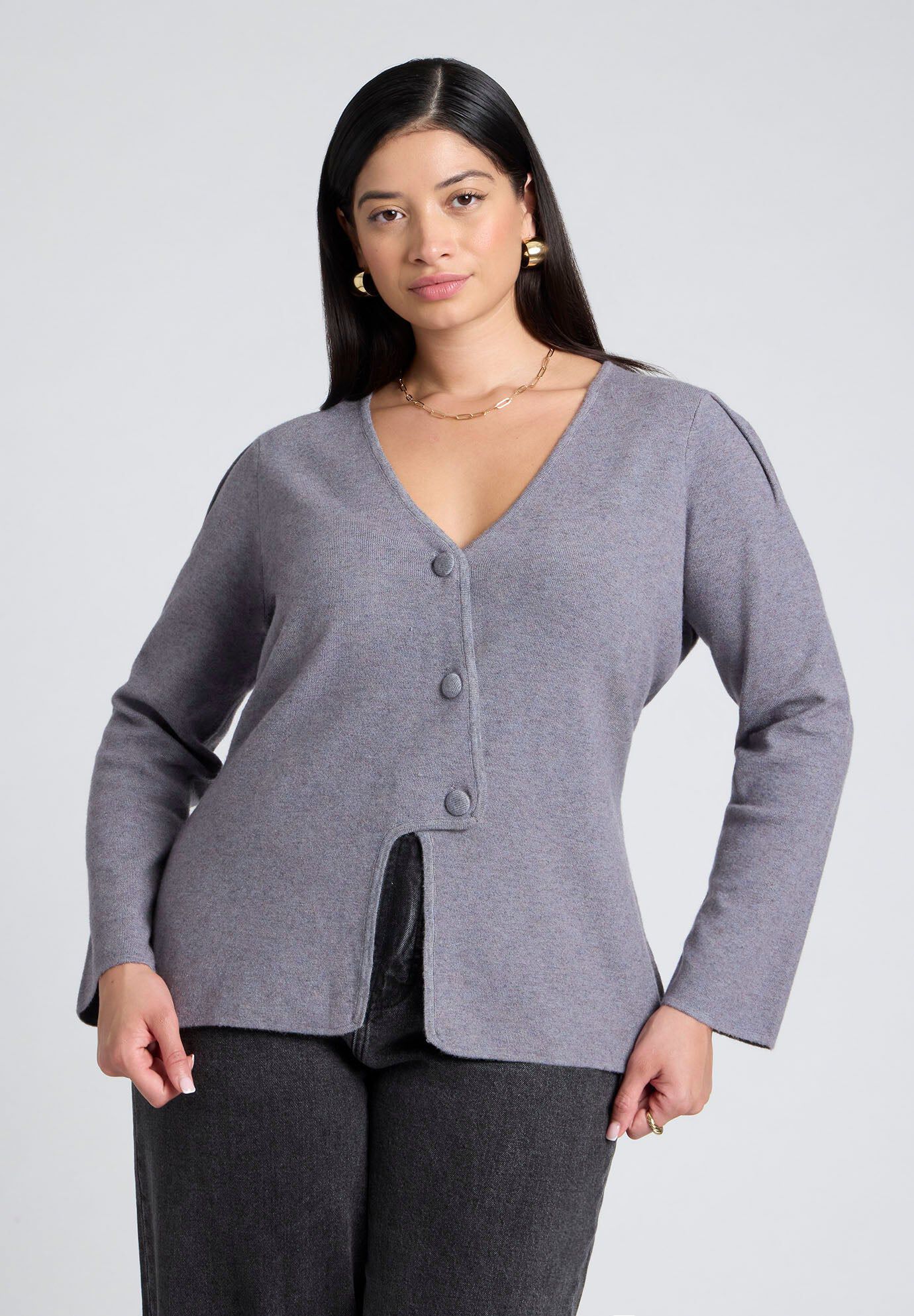 Cut Out Hem Cardigan, GRAY, hi-res image number 0