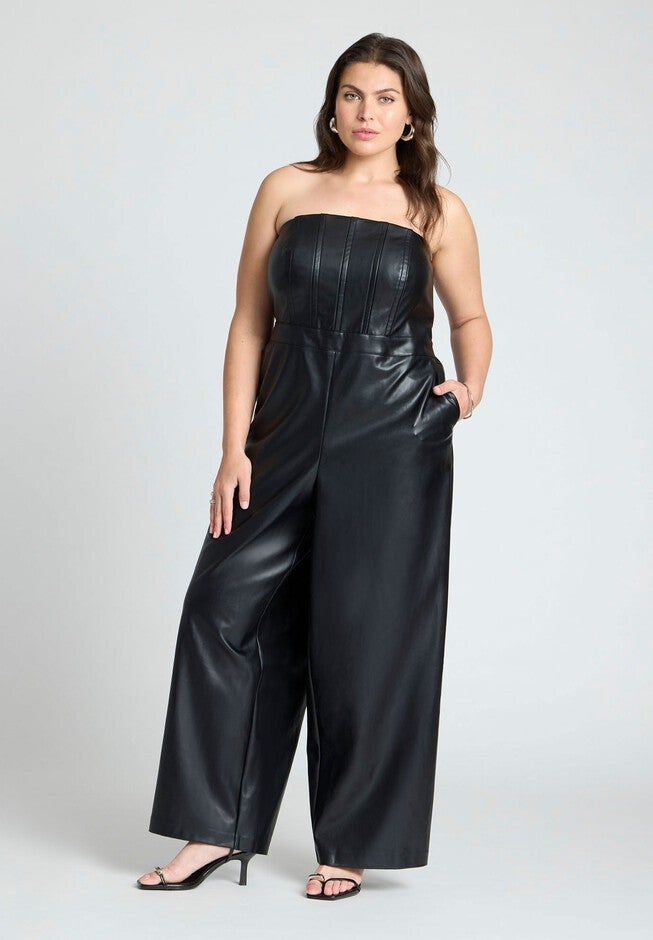 Plus Size Strapless Jumpsuit Strapless Faux Leather Jumpsuit
