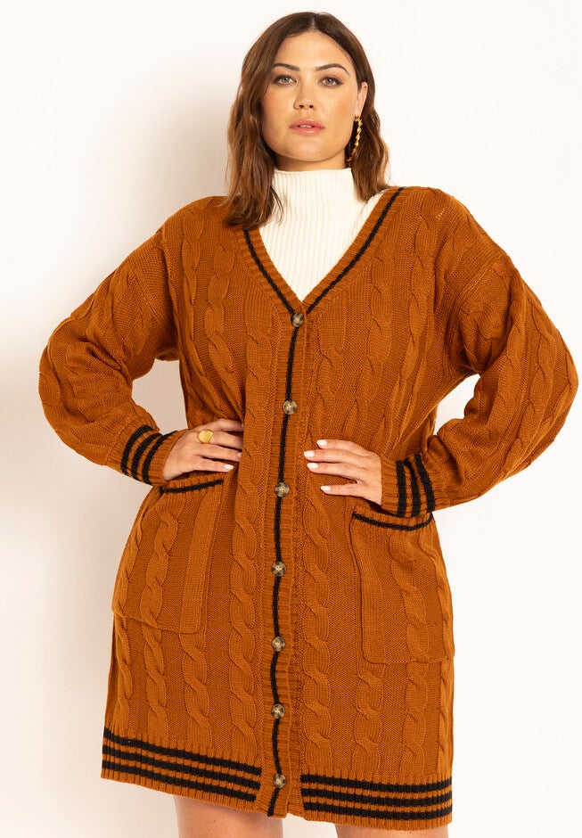 Cardigan Sweater Dress With Stripe Detail, , alternate image number null