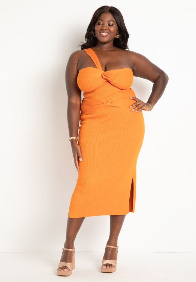 Twist Knit Midi Skirt with Slits, RUSSET ORANGE, hi-res image number null
