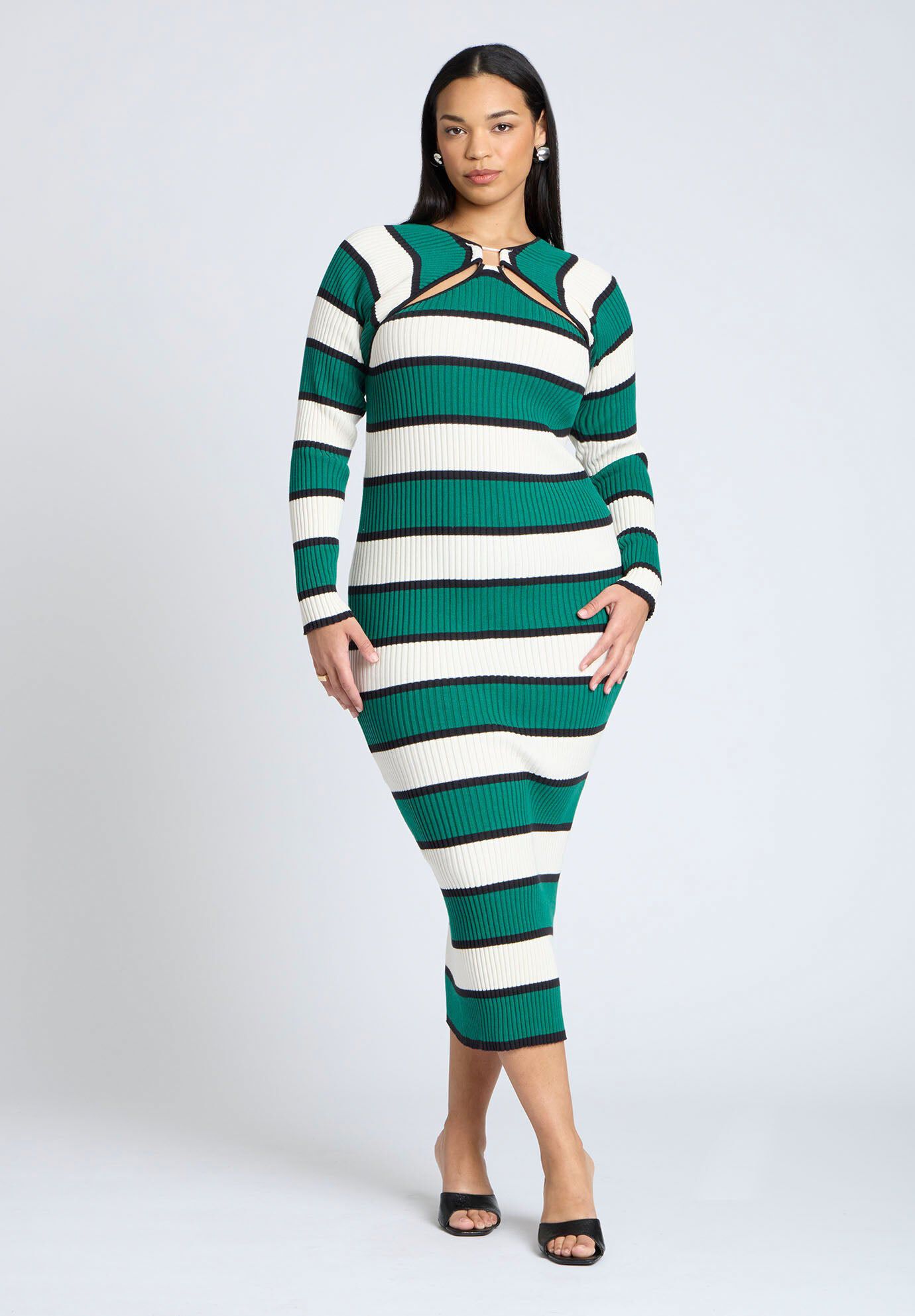 knee length dresses for ladies Striped Sweater Dress main image 1
