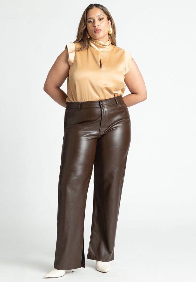 Mock Neck Top With Keyhole, ICED COFFEE, alternate image number null