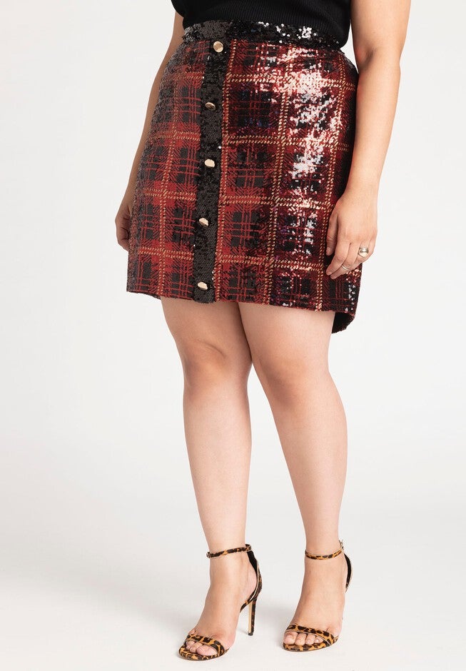 Plaid Sequin Skirt, PLAID BEHAVIOR, hi-res image number null