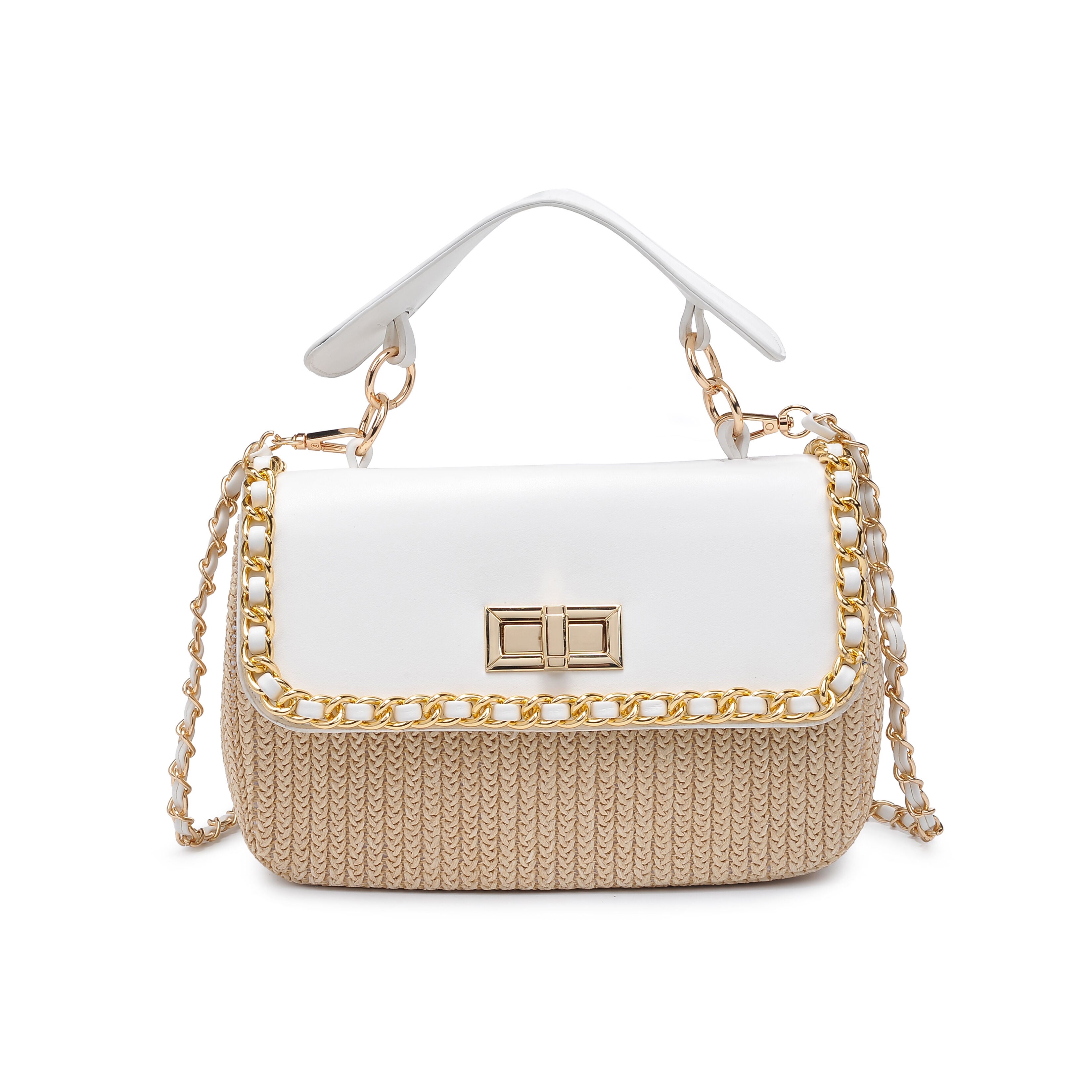Darcy Straw and Faux Leather Foldover Crossbody, NATURAL WHITE, hi-res image number 0