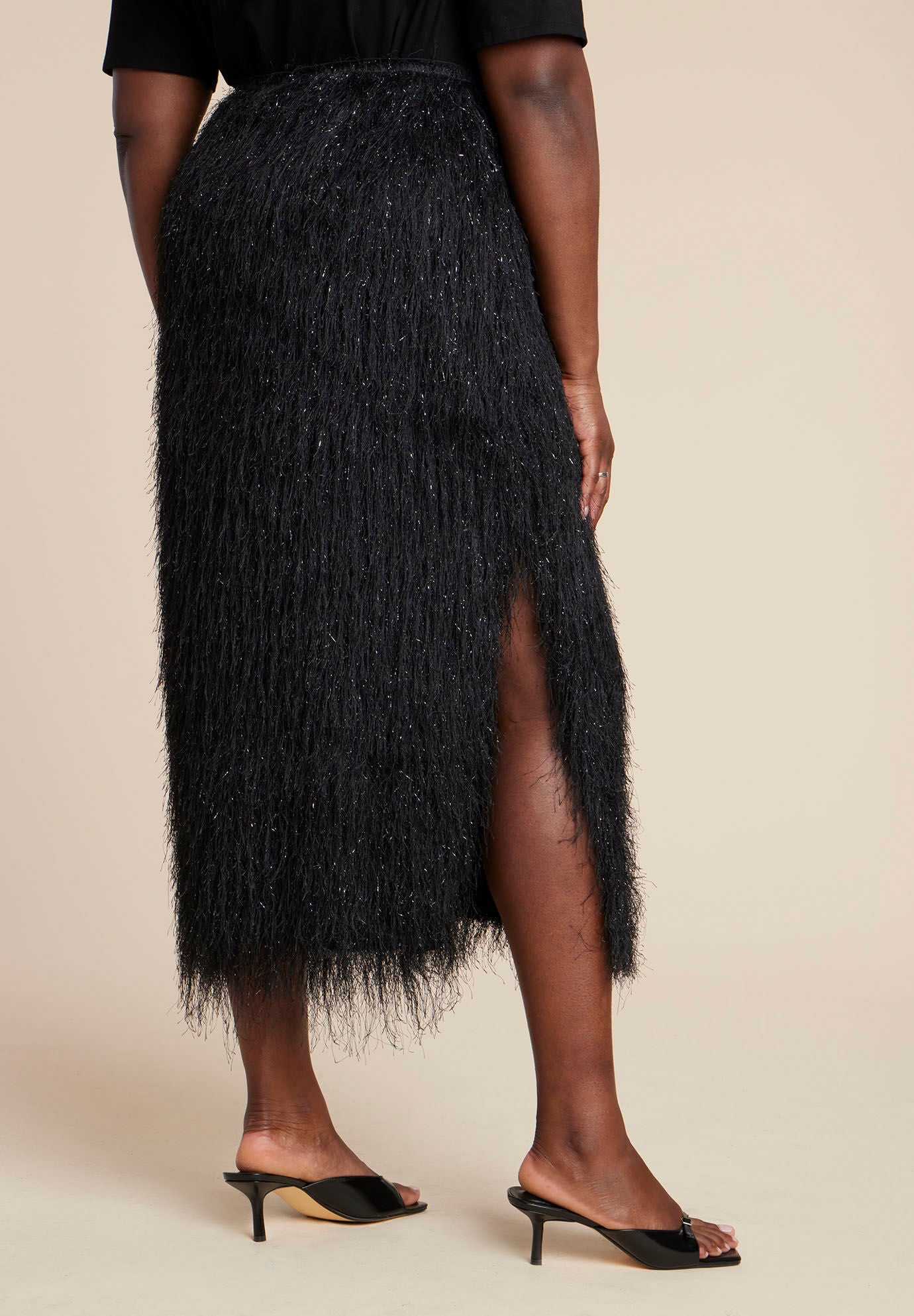  Sparkle Textural Fringe Column Skirt, BLACK ONYX, alternate image number 2