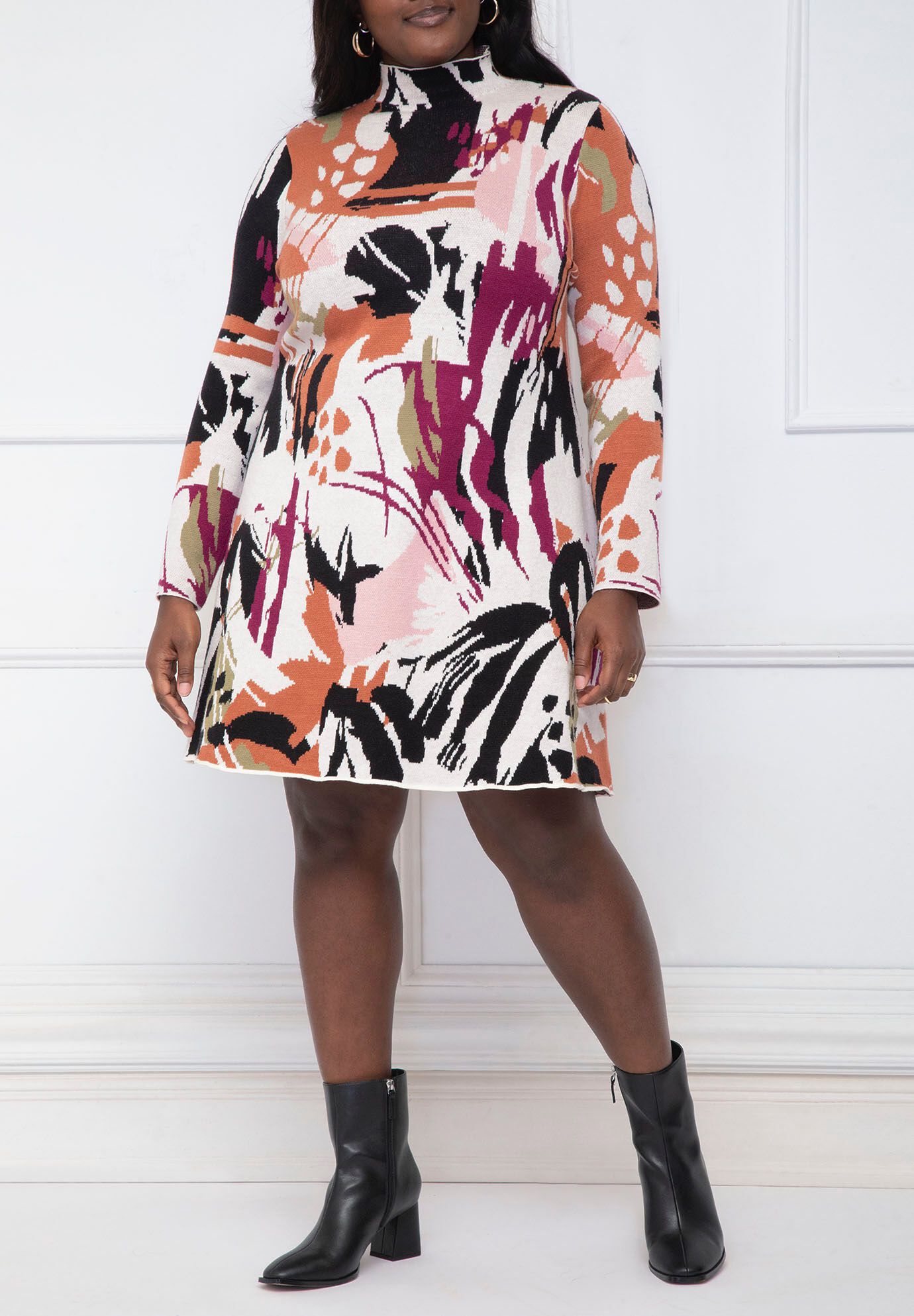 ELOQUII Elements Intarsia Fit Flare Sweater Dress Eloquii