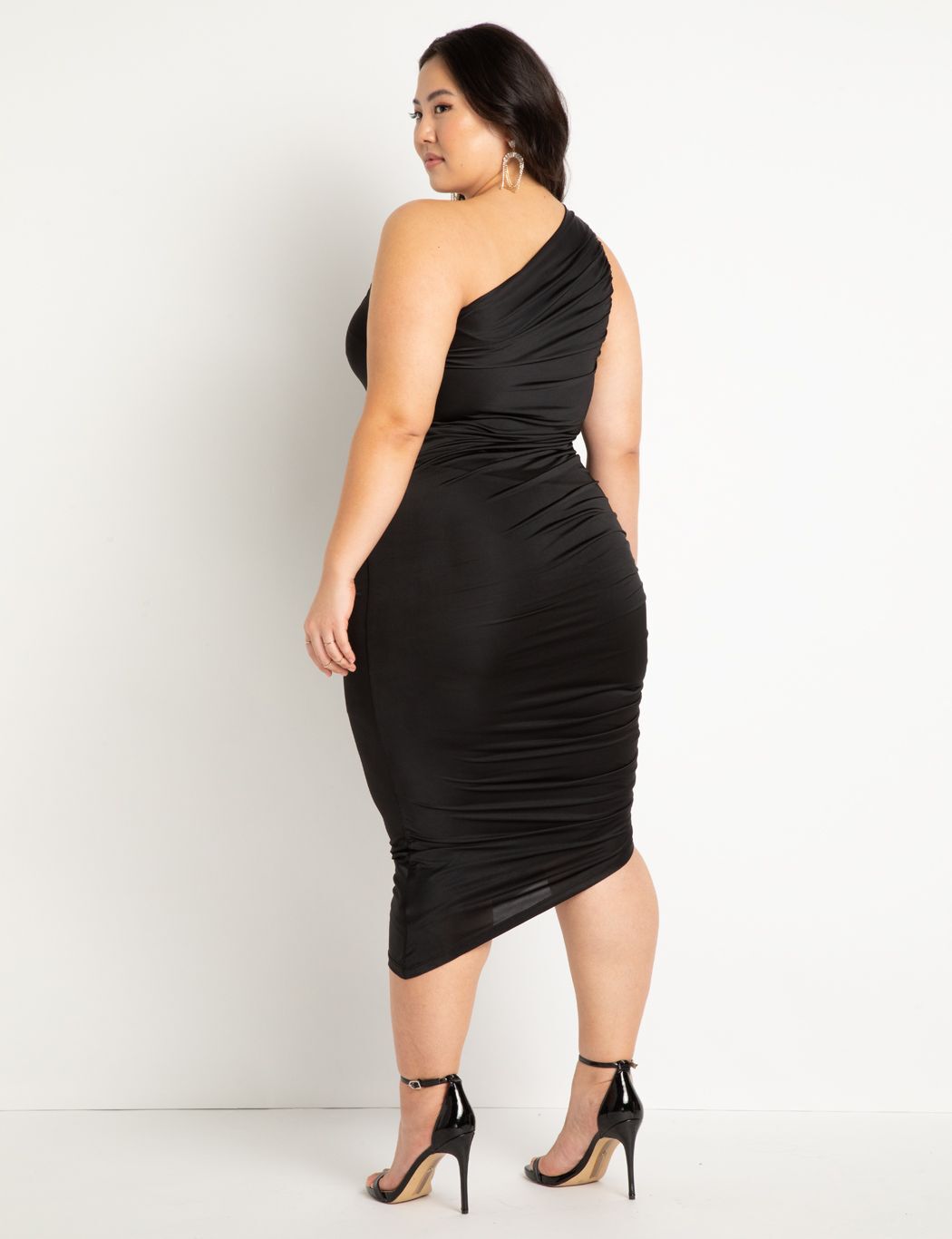 Black ruched one shoulder cheap dress