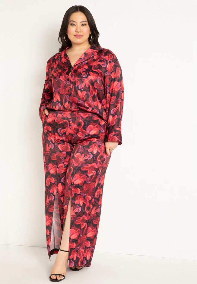 Printed Satin Button Down, , alternate image number null