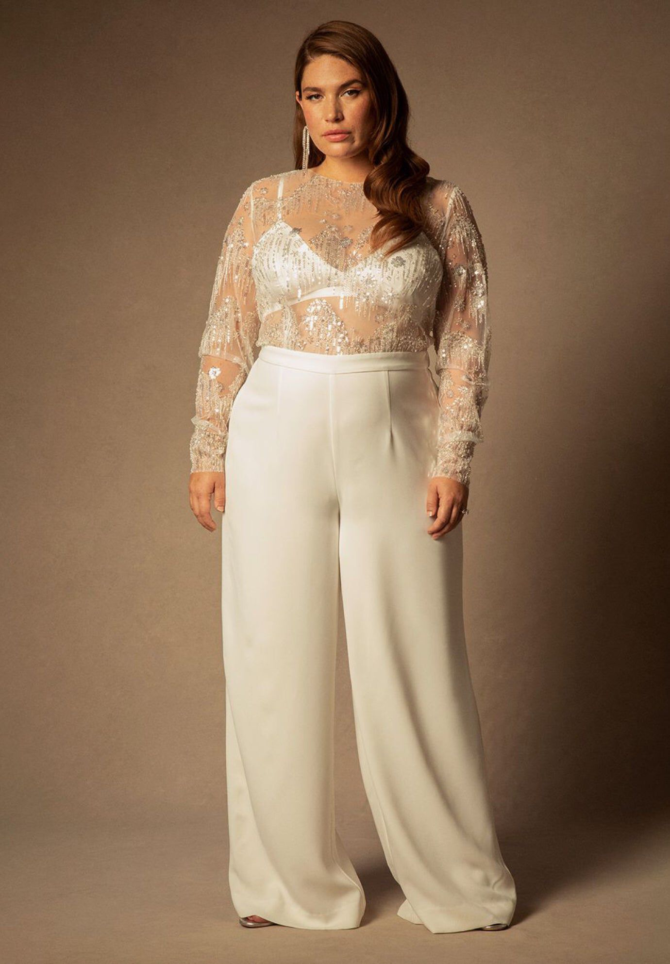Bridal by ELOQUII Mesh Applique Jumpsuit, OFF WHITE, hi-res image number 0
