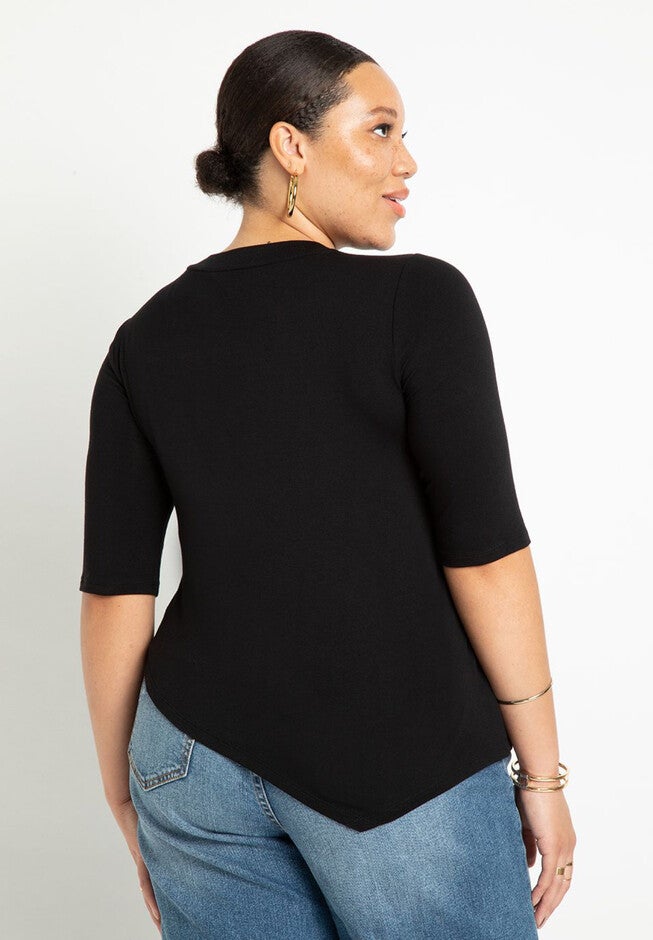 Asymmetrical Hem Elbow Sleeve Tee, , on-hover image number null