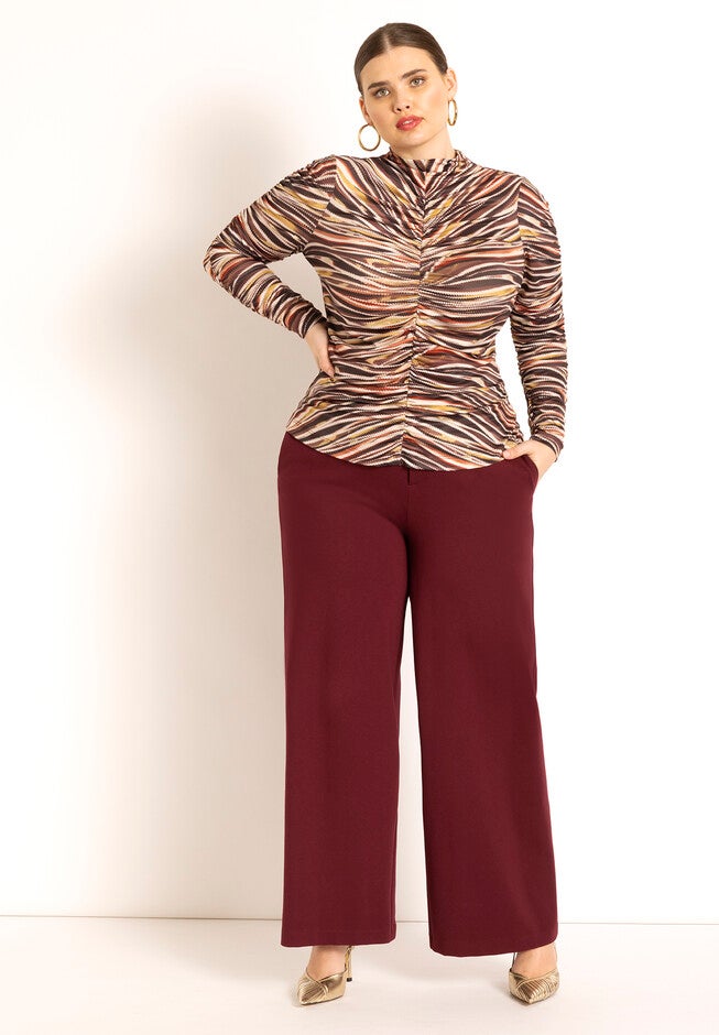 Ruched Funnel Neck Top, , alternate image number null