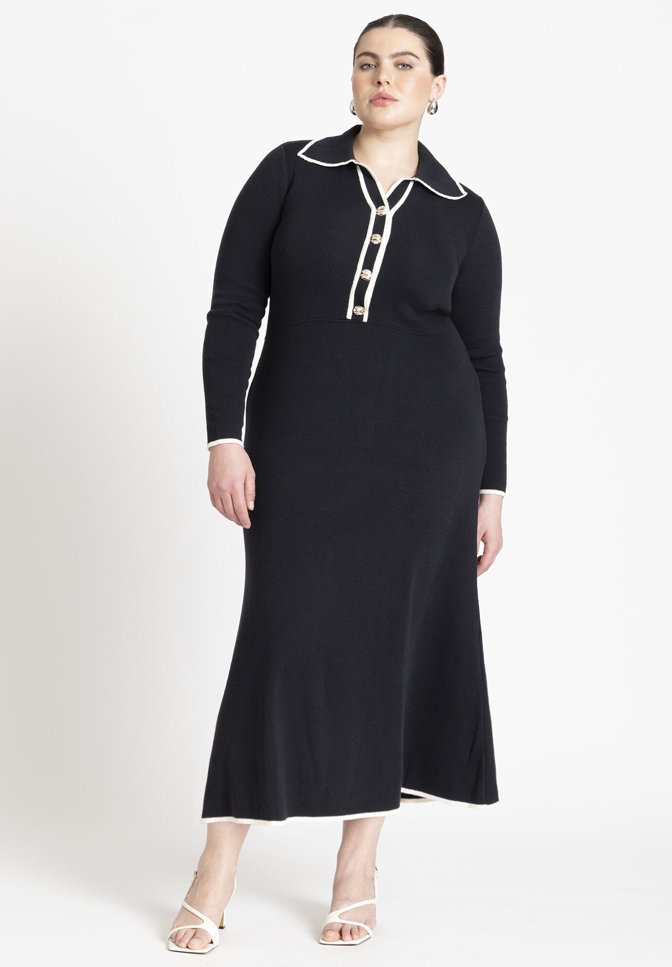 Plus Size Collared Fitted Ribbed Sweater Dress