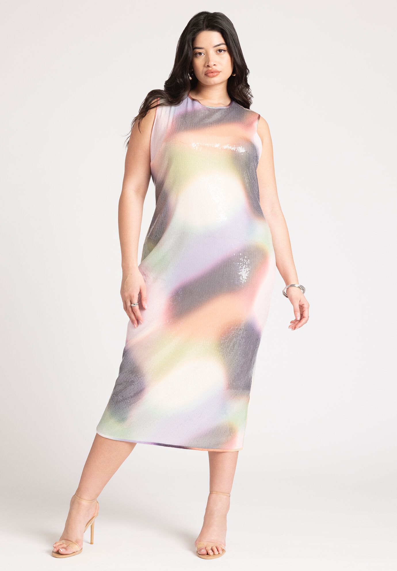 Polyester Sleeveless Mesh Sequined Beach Dress/Cover Up by Eloquii