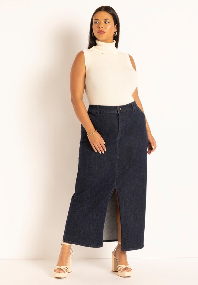 Denim Maxi Skirt, INDIGO, hi-res image number null