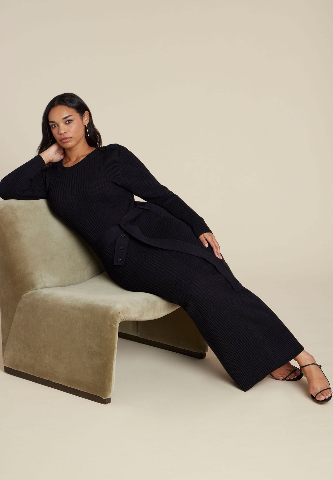 Multi Rib Maxi Sweater Dress, BLACK ONYX, alternate image number 2