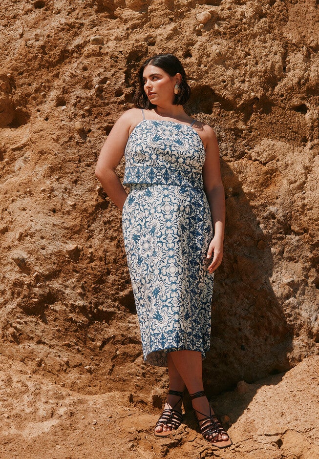Border Print Midi Skirt, AZULEJO, hi-res image number null