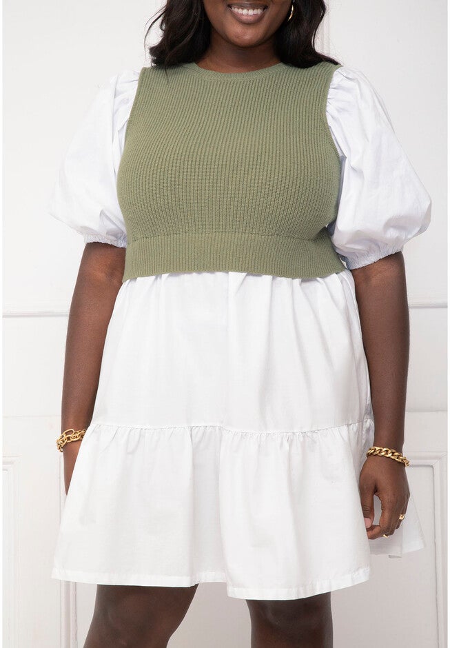 ELOQUII Elements Twofer Poplin Dress With Sweater, , alternate image number null