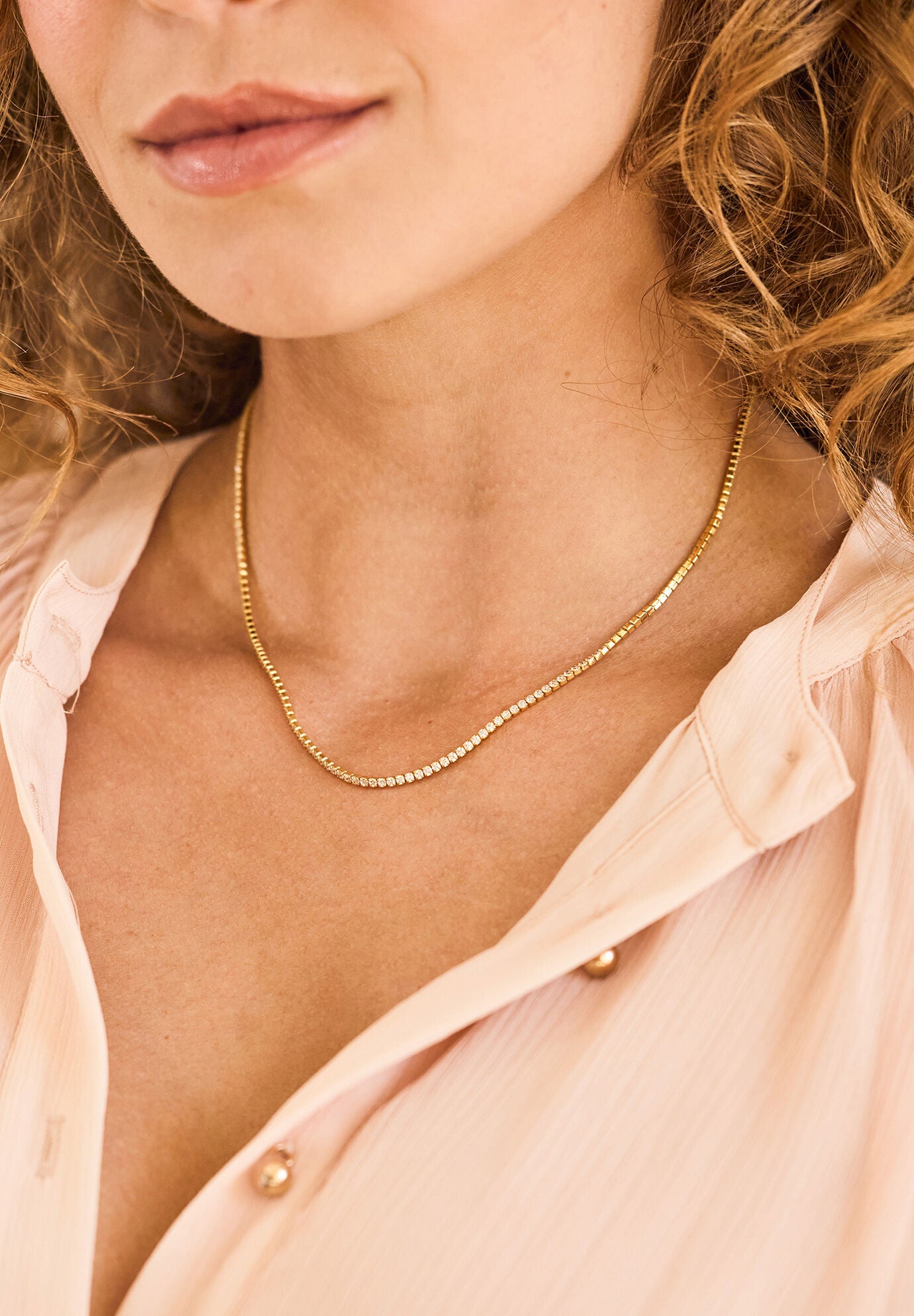 Isabella Mini Tennis Necklace, GOLD, alternate image number 2