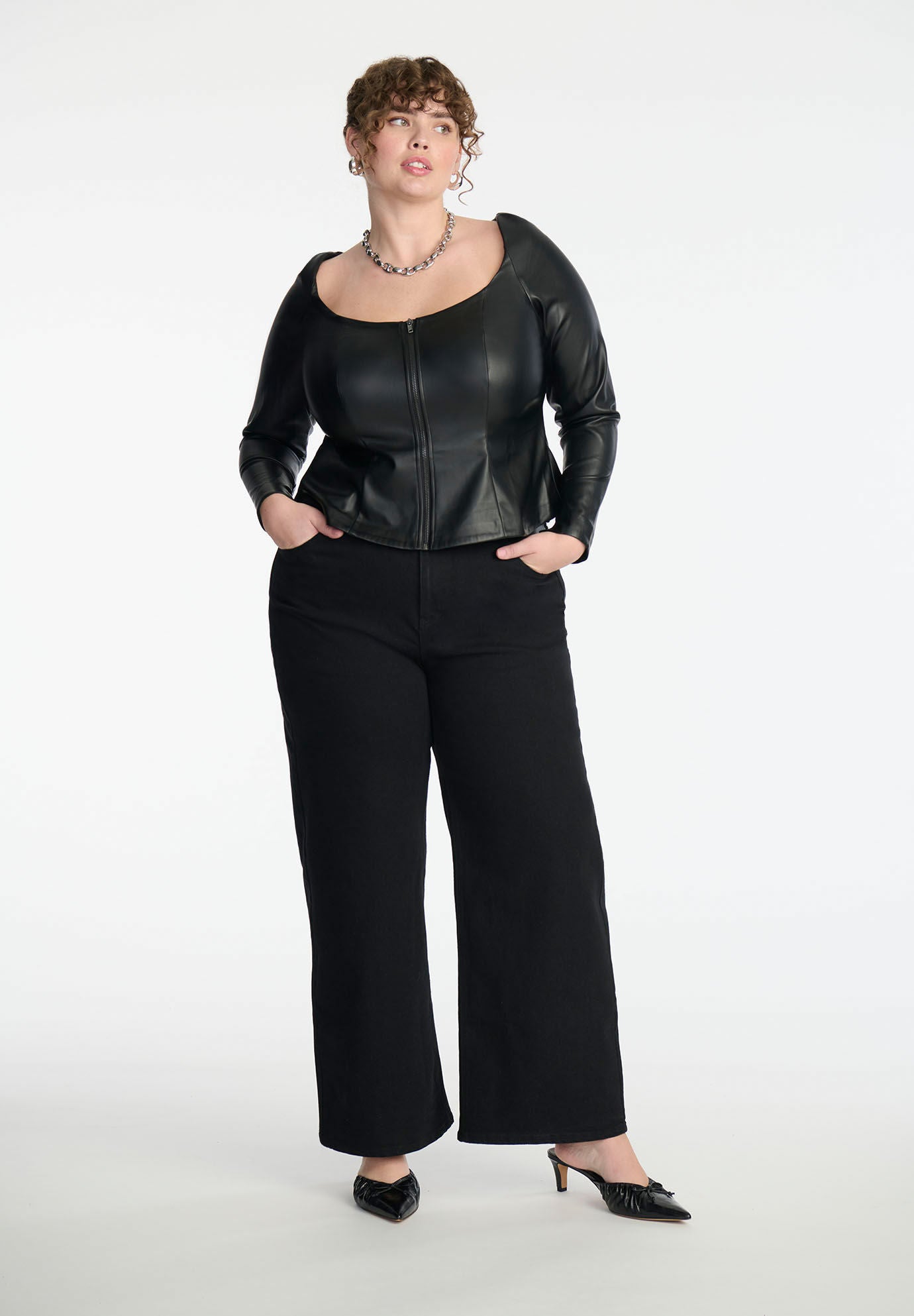 Faux Leather Zipper Peplum Top Eloquii